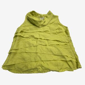Bodil Sleeveless Top Linen Ruffle Green Yellow Made in the USA Women’s Size L